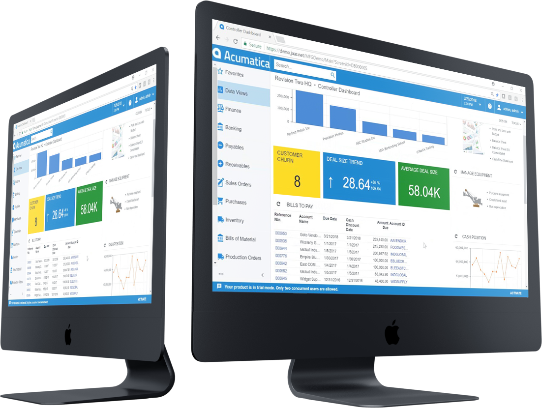 a screenshot of the data dashboard on the acumatica advanced planning and scheduling software brilliant cloud south africa