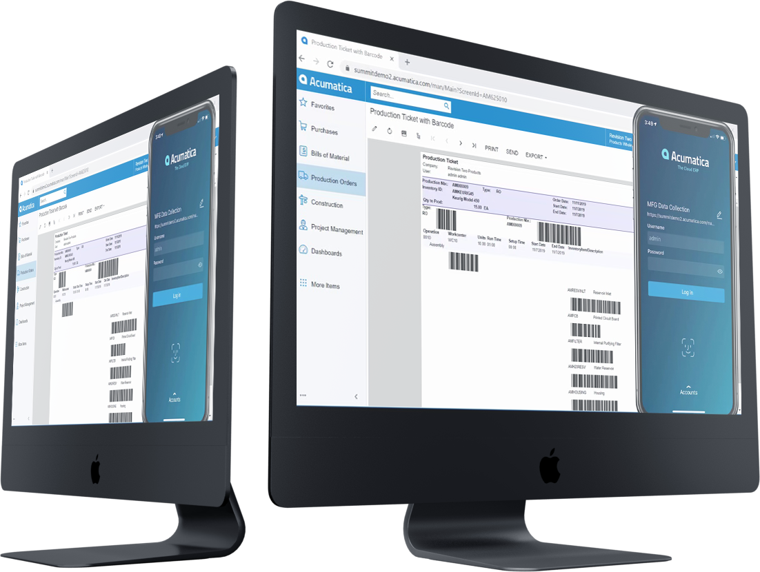 acumatica cloud manufacturing data collection software production ticket dashboard screenshot brilliant cloud south africa