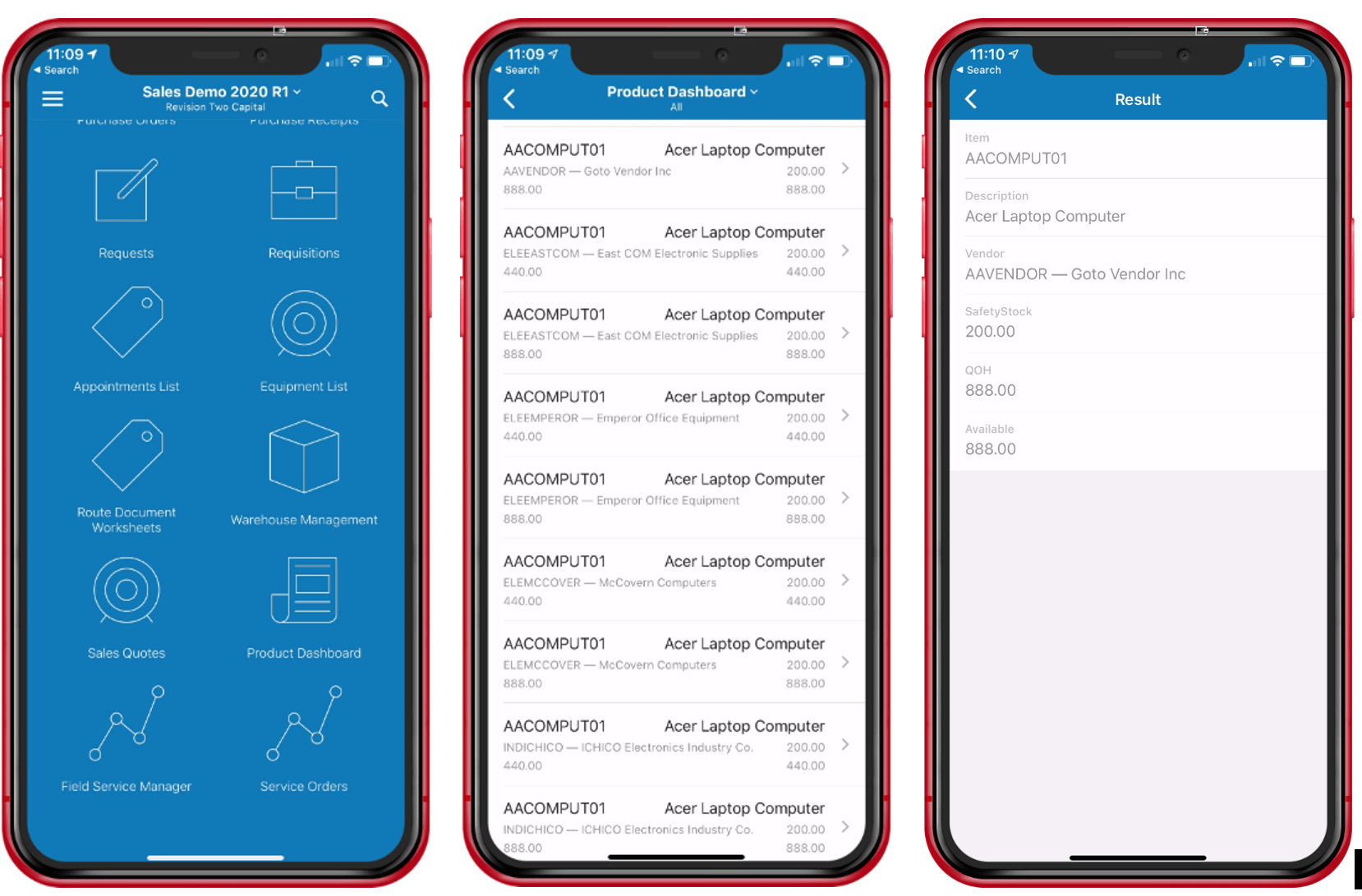 screenshots of the acumatica mobile app business management on the go